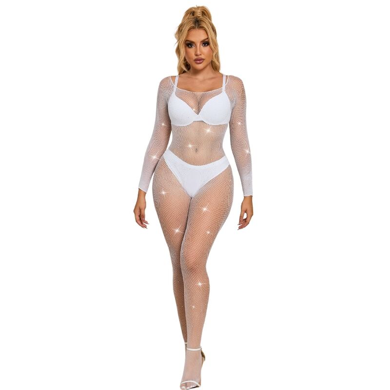 Subblime - 952396 Netz-Bodystocking Mit Diamanten Langarm Weiss Eine Grã–Sse