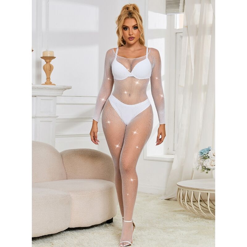 Subblime - 952396 Netz-Bodystocking Mit Diamanten Langarm Weiss Eine Grã–Sse