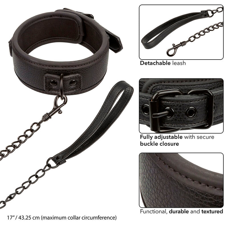 Calexotics - Nocturnal Halsband & Leine Leder Verstellbar Schwarz