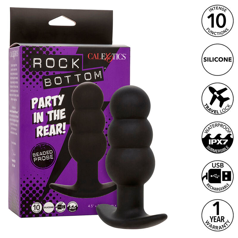 Calexotics - Rock Bottom Anal Plug Mit Perlen 10 Vibrationen Silikon Schwarz