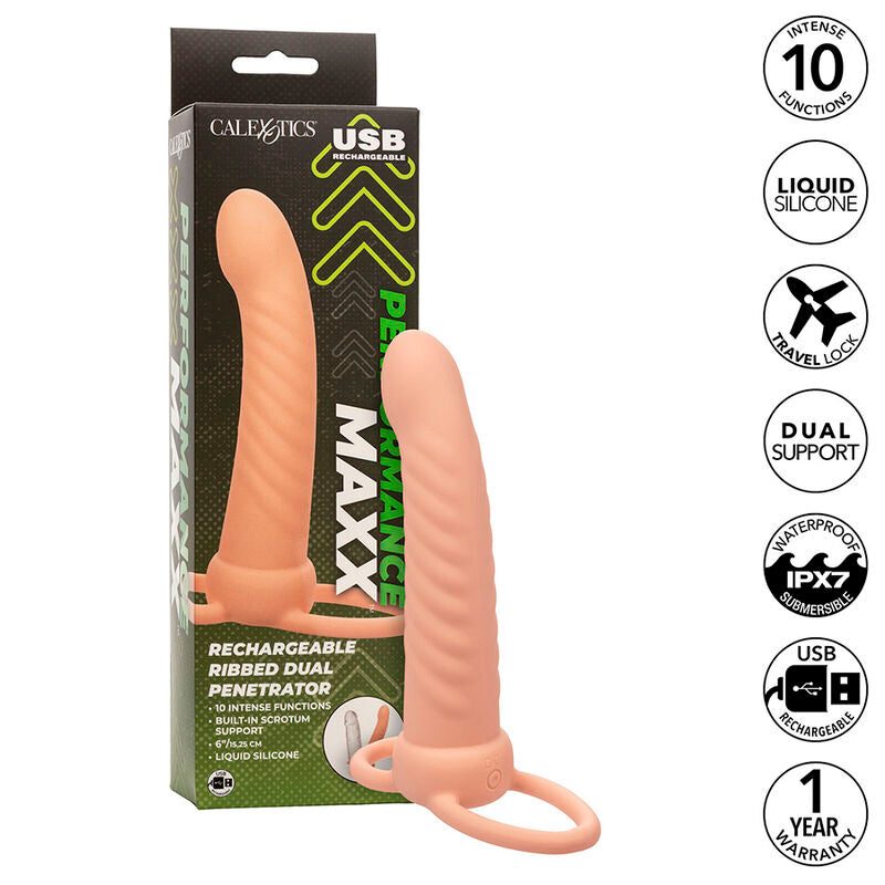 Calexotics - Maxx Ribbed Dual Penetrator 10 Vibrationen Fleisch