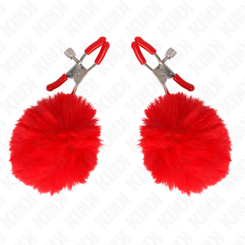 Kink - Kunstfellball-Nippelklammer Rot 6 Cm