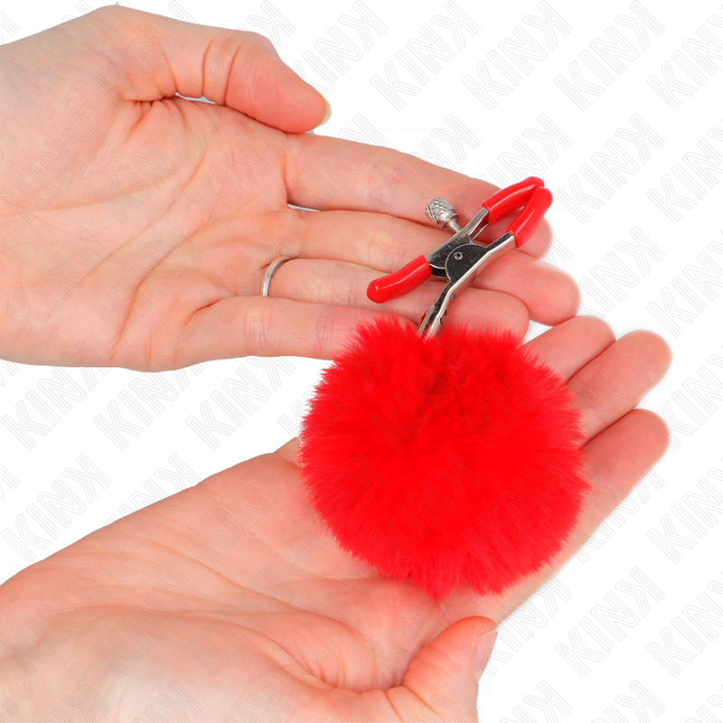 Kink - Kunstfellball-Nippelklammer Rot 6 Cm