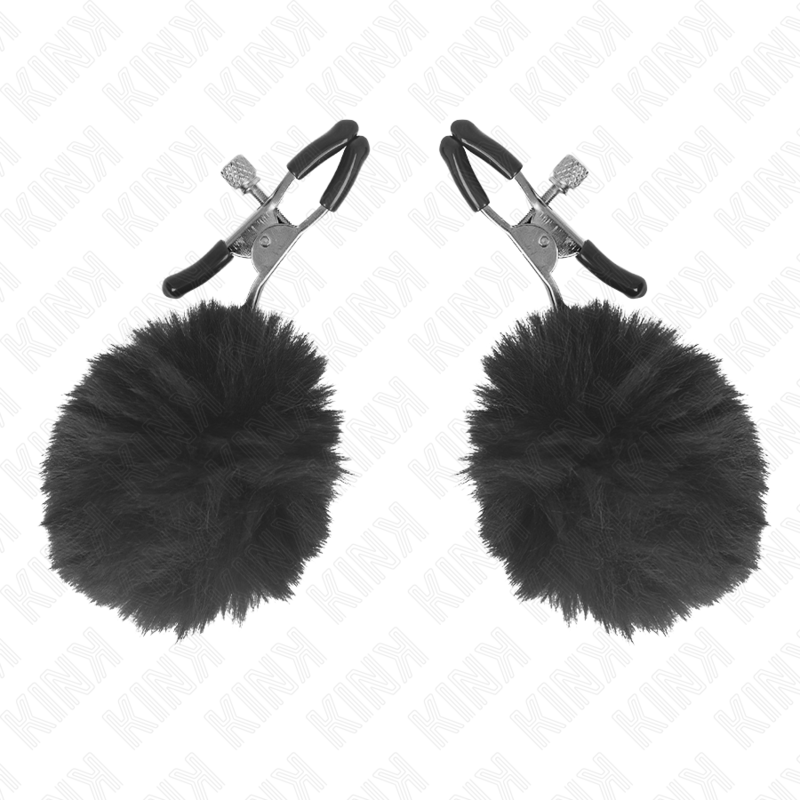 Kink - Kunstfellball-Nippelklammer Schwarz 6 Cm