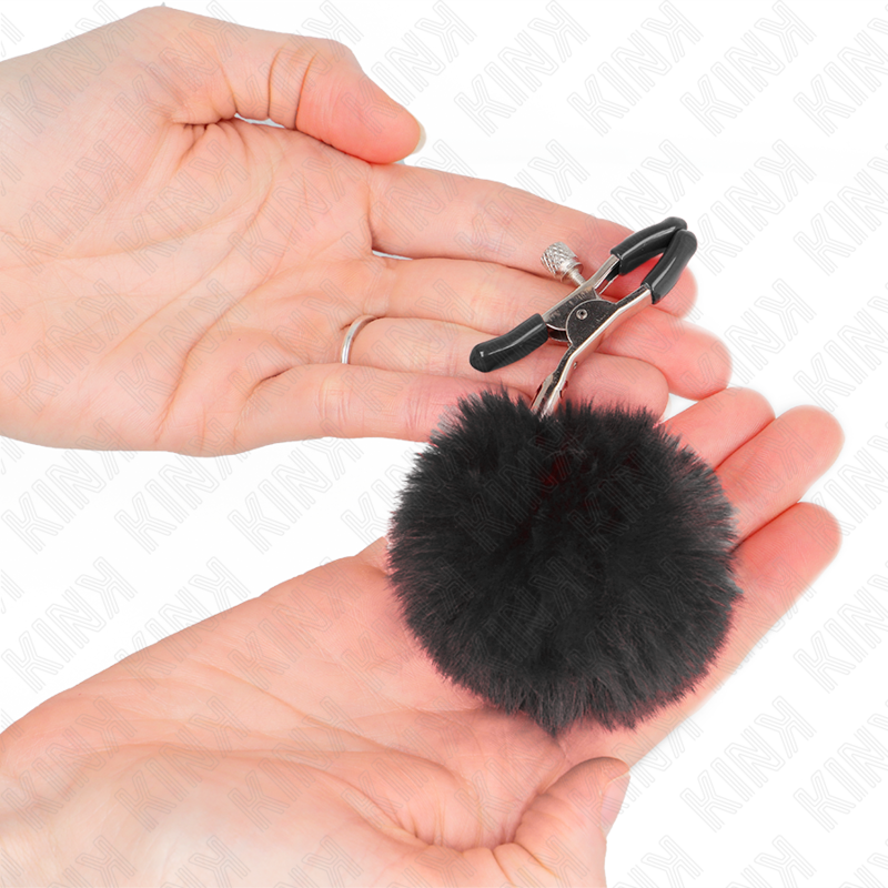 Kink - Kunstfellball-Nippelklammer Schwarz 6 Cm
