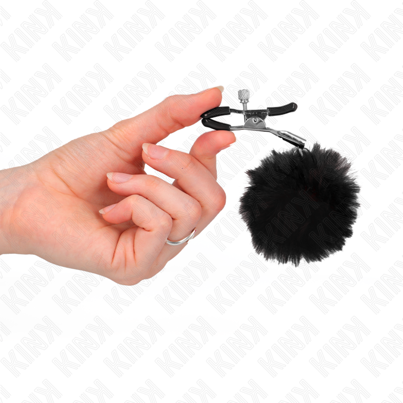 Kink - Kunstfellball-Nippelklammer Schwarz 6 Cm