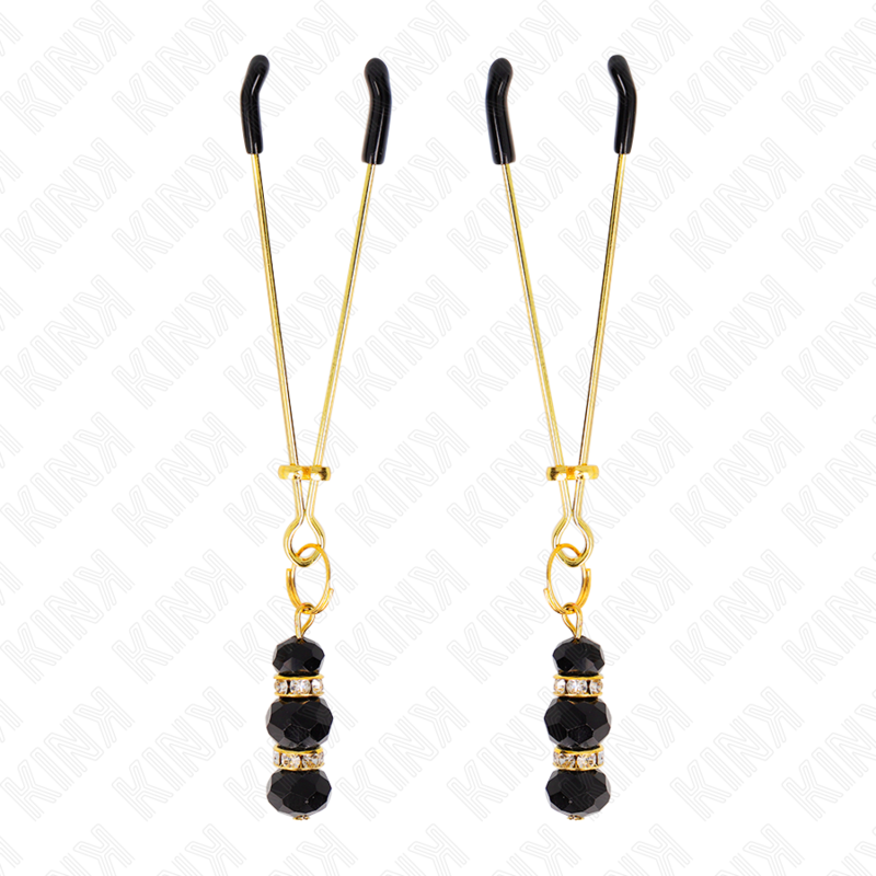 Kink - Goldene Dãœnne Nippelklemmen Mit 3 Schwarzen Glasperlen 7 Cm