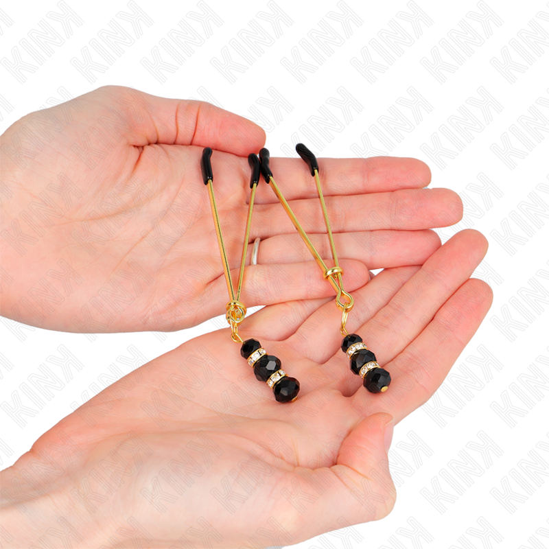 Kink - Goldene Dãœnne Nippelklemmen Mit 3 Schwarzen Glasperlen 7 Cm