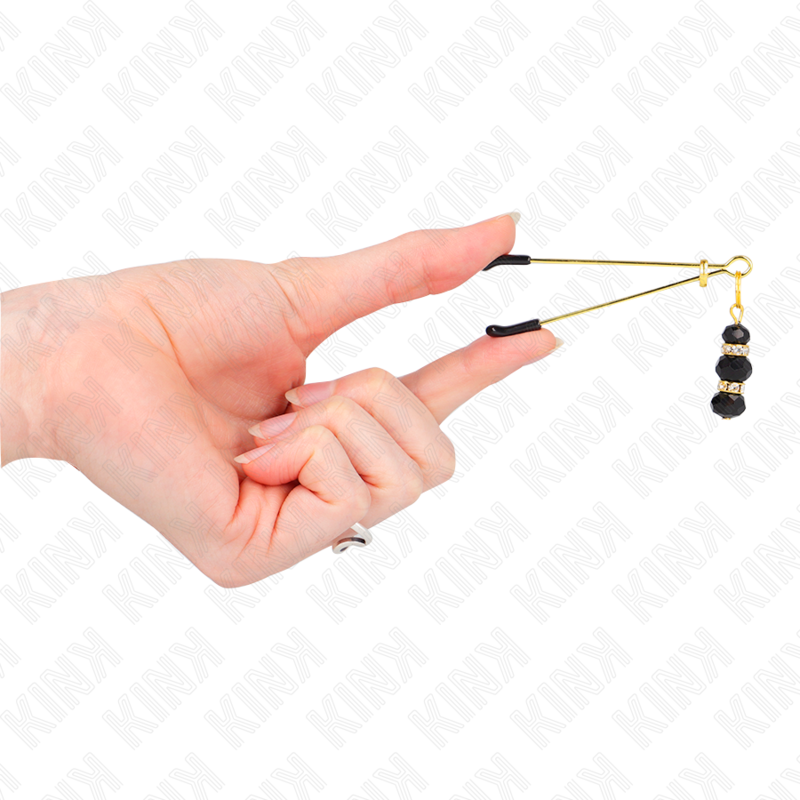 Kink - Goldene Dãœnne Nippelklemmen Mit 3 Schwarzen Glasperlen 7 Cm
