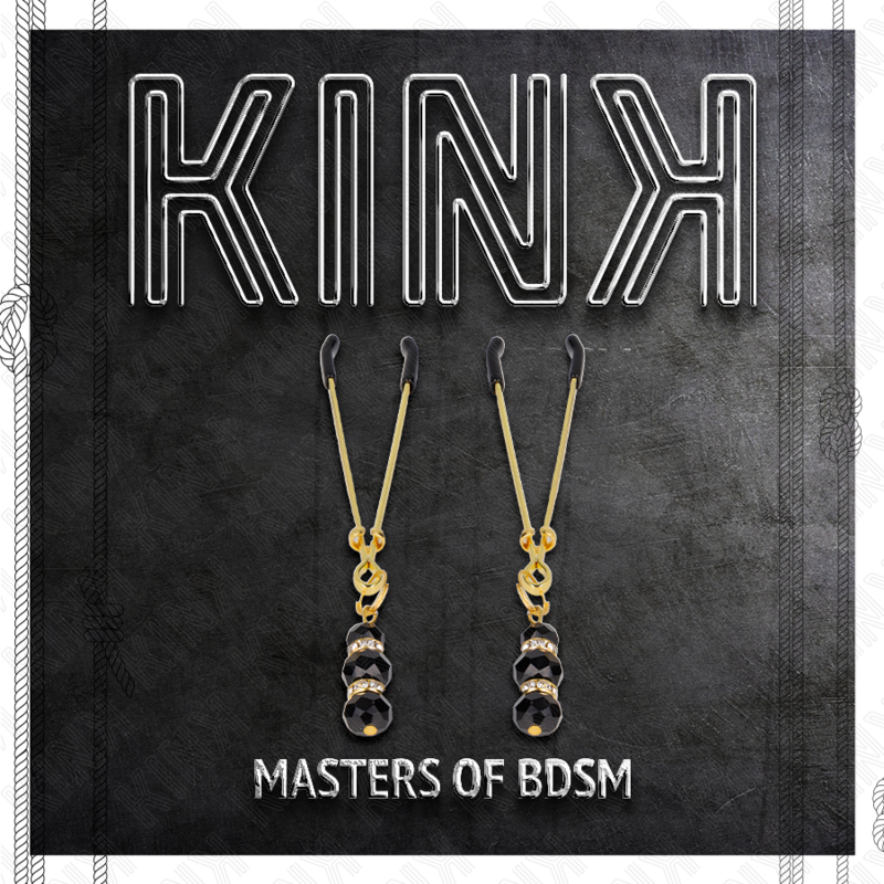 Kink - Goldene Dãœnne Nippelklemmen Mit 3 Schwarzen Glasperlen 7 Cm