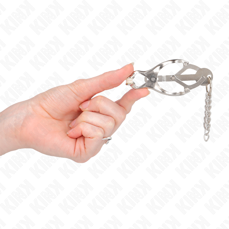 Kink - Japanische Kleeblatt-Nippelklammern Mit Kleinen Ketten Silber