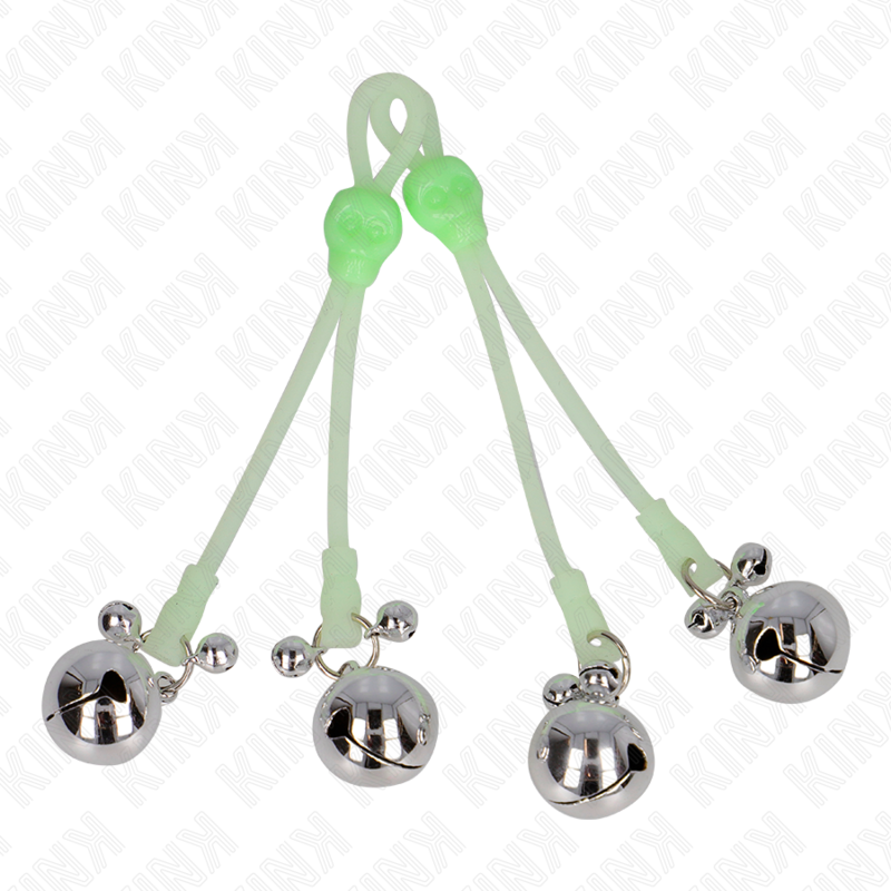 Kink - Leuchtende Totenkopf-Nippelklammern Mit Ringglã–Ckchen Verstellbar Grãœn/Silber