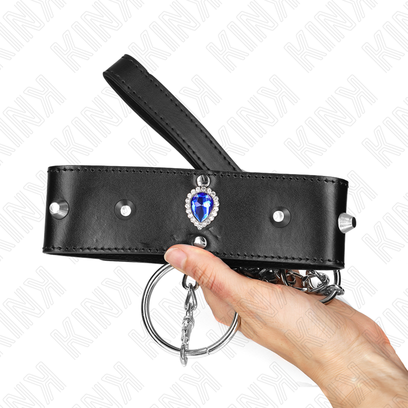 Kink - Halskette 65 Cm Mit Band Mit Blauen Diamanten Verstellbar 36-43 Cm X 5 Cm