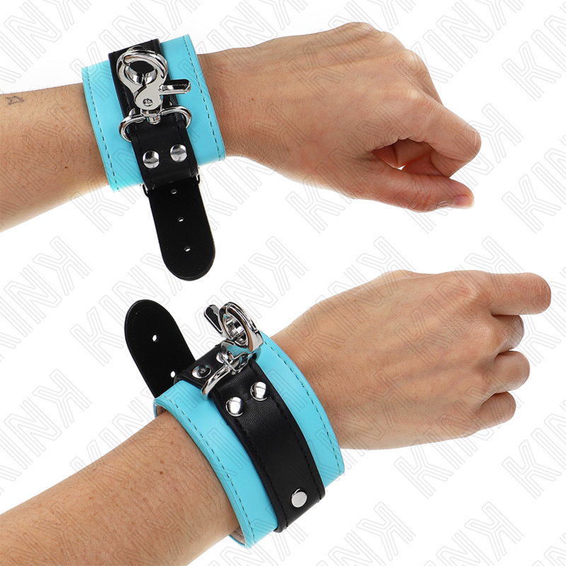 Kink - Premium Abschlieãÿbare Handgelenkfesseln Schwarz/Blau Verstellbar 21-28 Cm X 5,5 Cm