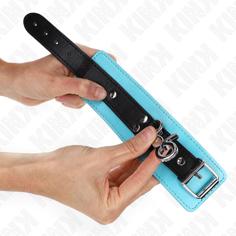 Kink - Premium Abschlieãÿbare Handgelenkfesseln Schwarz/Blau Verstellbar 21-28 Cm X 5,5 Cm