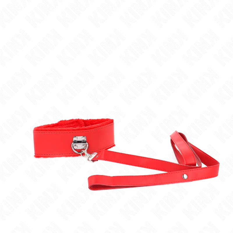 Kink - Halskette Mit Leine 116 Cm Mit Silbernen Nieten Modell 4 Rot Verstellbar 40-48 Cm X 6 Cm