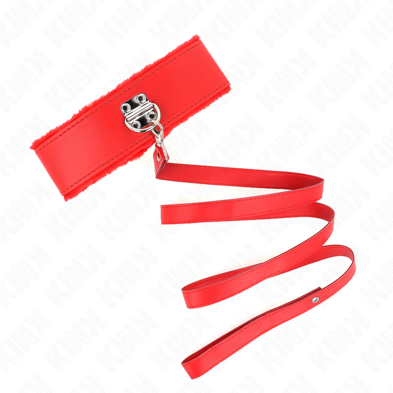 Kink - Halskette Mit Leine 116 Cm Mit Silbernen Nieten Modell 4 Rot Verstellbar 40-48 Cm X 6 Cm