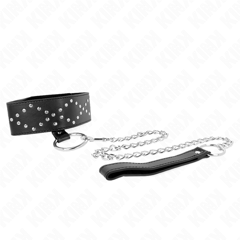 Kink - Halskette 65 Cm Mit Leine Mit Silbernen Nieten Modell 3 Verstellbar 36-43 Cm X 5 Cm