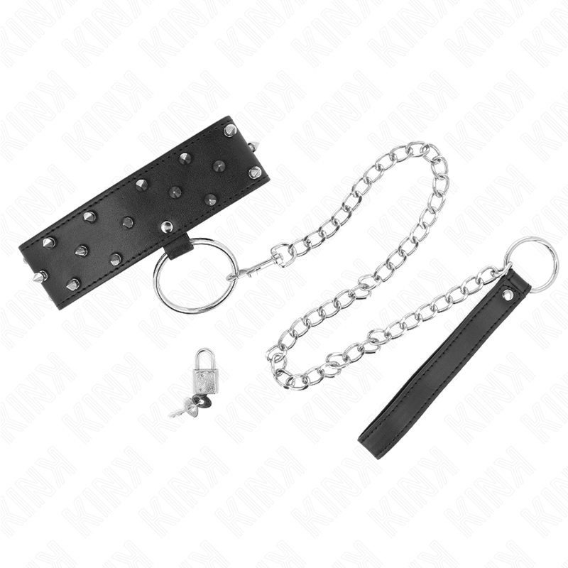 Kink - Halskette Mit Leine 65 Cm Mit Silbernen Nieten Modell 5 Verstellbar 36-43 Cm X 5 Cm