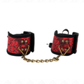 Kink - Scandal Handgelenksfesseln Rot-Schwarze Spitzendetails 24,5 Cm X 6,5 Cm