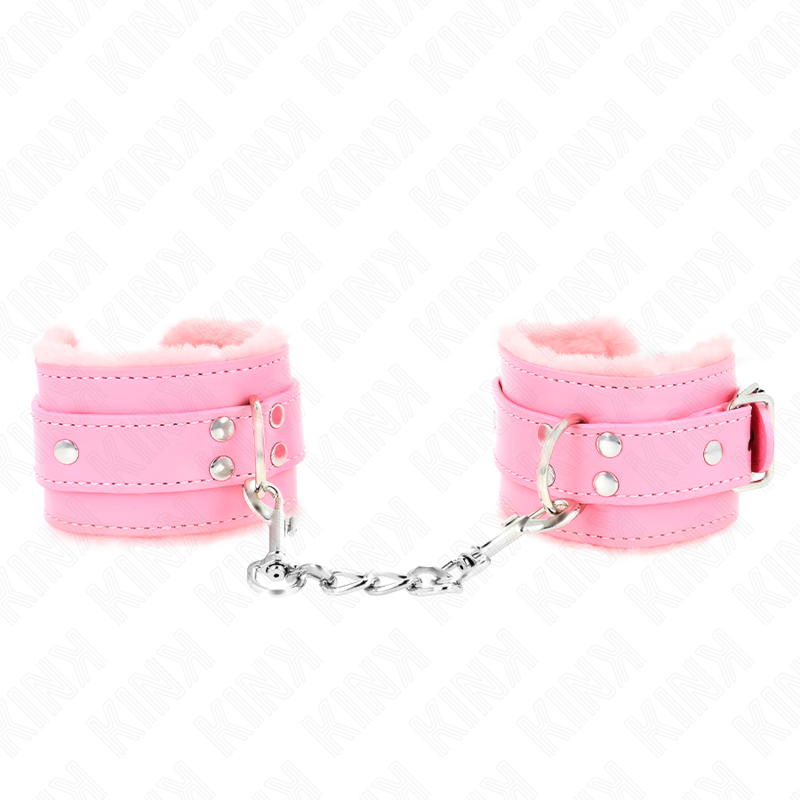 Kink - Pelzgefãœtterte Handgelenkfesseln Rosa Mit Rosa Gãœrtel Verstellbar 17-29 Cm X 6 Cm