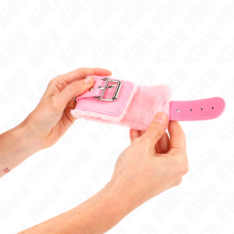 Kink - Pelzgefãœtterte Handgelenkfesseln Rosa Mit Rosa Gãœrtel Verstellbar 17-29 Cm X 6 Cm
