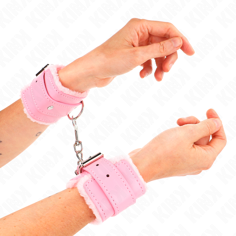 Kink - Pelzgefãœtterte Handgelenkfesseln Rosa Mit Rosa Gãœrtel Verstellbar 17-29 Cm X 6 Cm