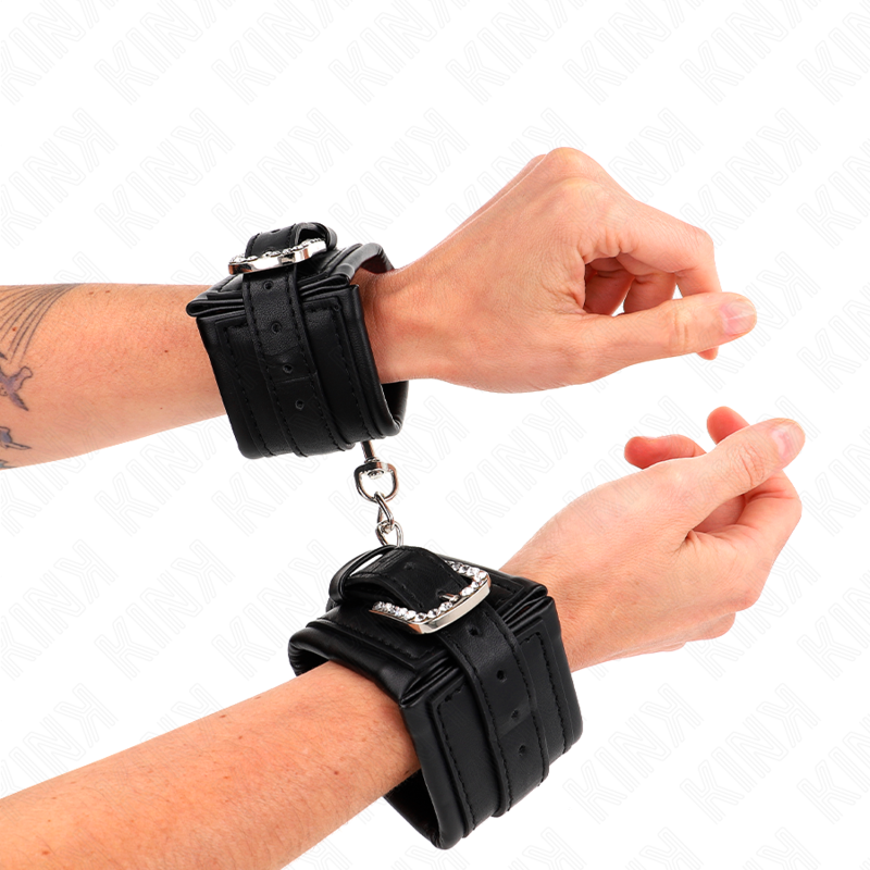 Kink - Handgelenkfesseln Mit Strass-Schnalle, Schwarz, Verstellbar 25-32 Cm X 5,5 Cm
