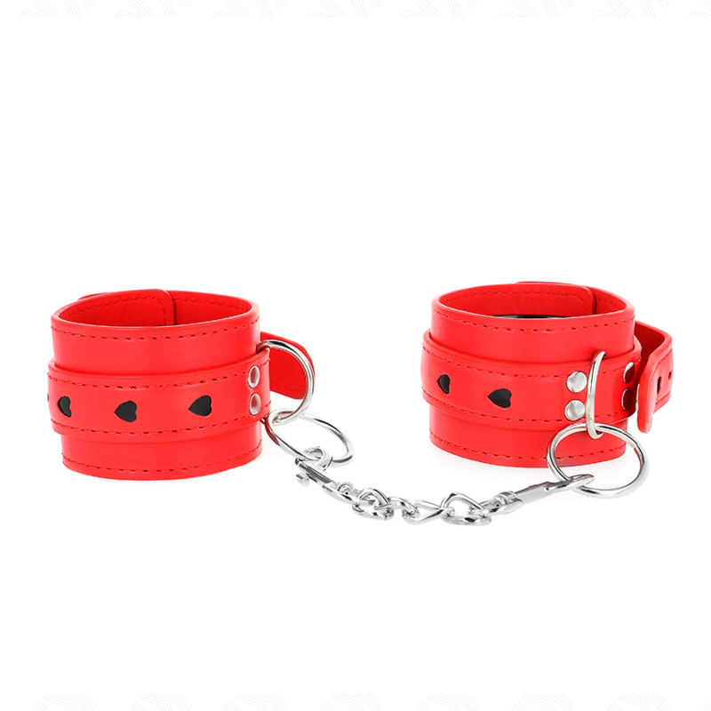 Kink - Rote Handgelenksfesseln Mit Schwarzer Herzeinlage, Verstellbar 21-28 Cm X 5,5 Cm