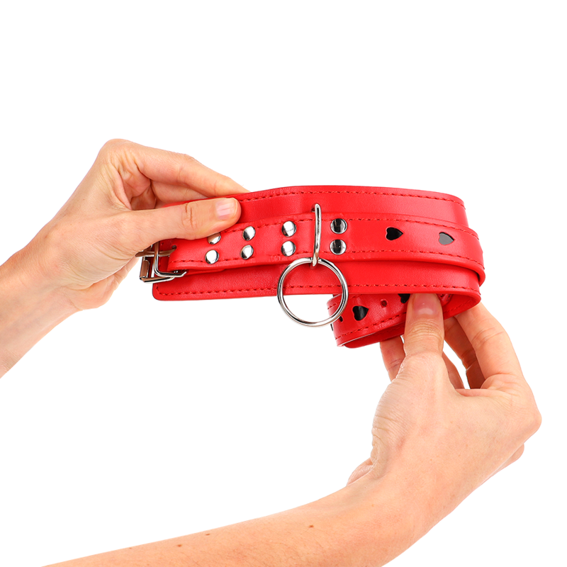 Kink - Rote Handgelenksfesseln Mit Schwarzer Herzeinlage, Verstellbar 21-28 Cm X 5,5 Cm