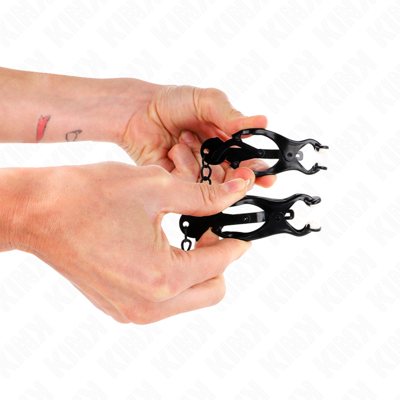 Kink - Japanische Kleeblatt-Nippelklammern Mit Kette Schwarz 30 Cm