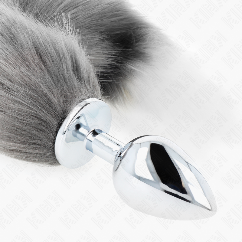 Kink - Anal Plug  L 10 X 4 Cm Mit Kunststoffschwanz 40 Cm Grau Und Weiss