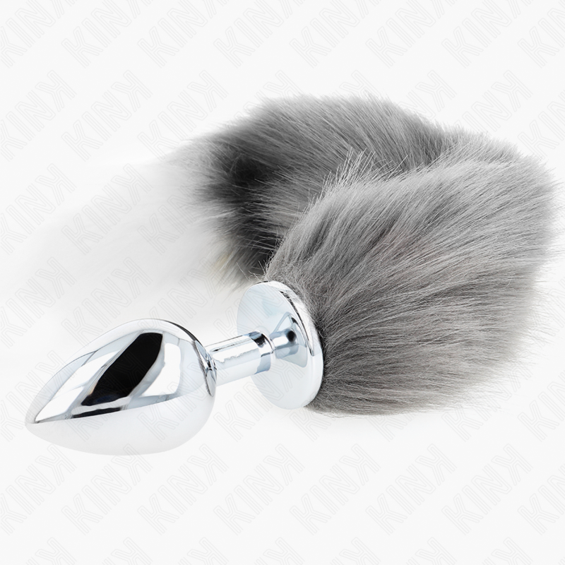 Kink - Anal Plug  L 10 X 4 Cm Mit Kunststoffschwanz 40 Cm Grau Und Weiss