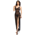 Chilirose - Cr 4723 Langes Babydoll & Tanga Schwarz S