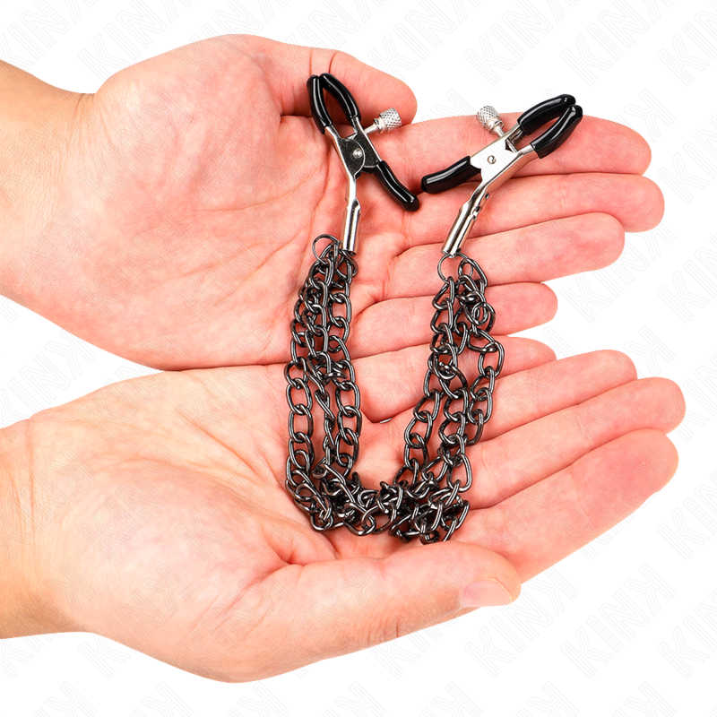 Kink - Nippelklemmen Mit 3 Ketten Schwarz 20/23/28 Cm