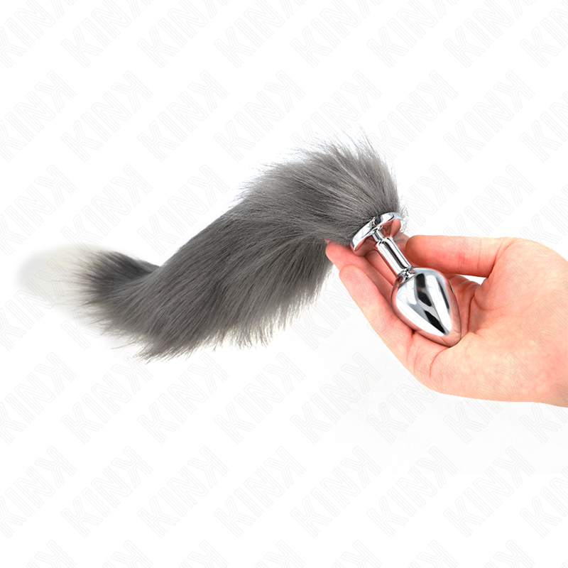Kink - Anal Plug  M 8 X 3,5 Cm Mit Kunststoffschwanz 40 Cm Grau Und Weiss