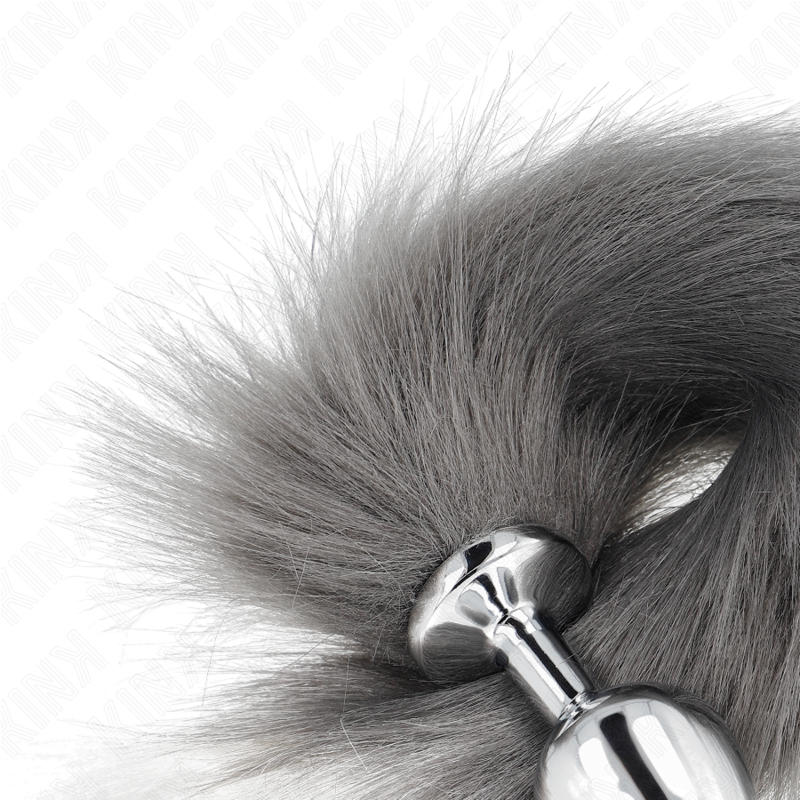Kink - Anal Plug  M 8 X 3,5 Cm Mit Kunststoffschwanz 40 Cm Grau Und Weiss