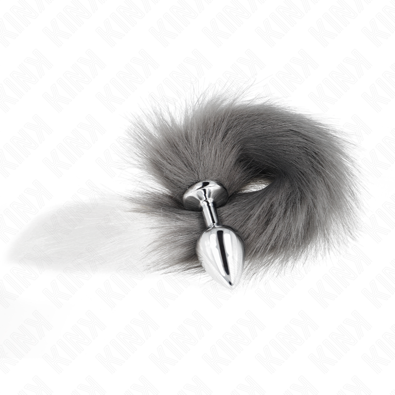 Kink - Anal Plug  M 8 X 3,5 Cm Mit Kunststoffschwanz 40 Cm Grau Und Weiss