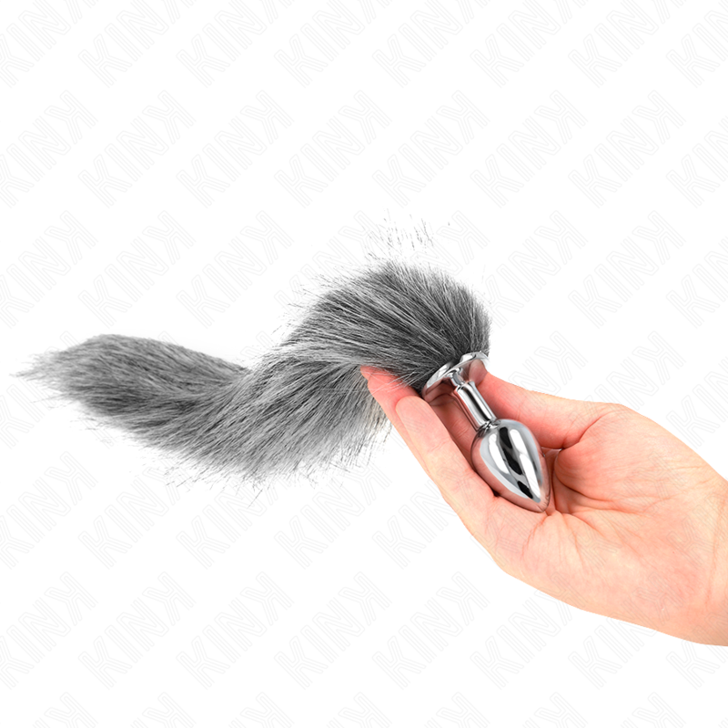Kink - Anal Plug  S 7 X 3 Cm Mit Kunststoffschwanz 40 Cm Grau