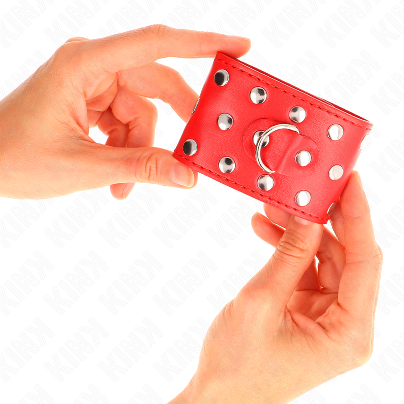 Kink - Handgelenkfesseln Mit Druckverschluss Voller Nieten Rot Verstellbar 19-24 Cm X 5,5 Cm