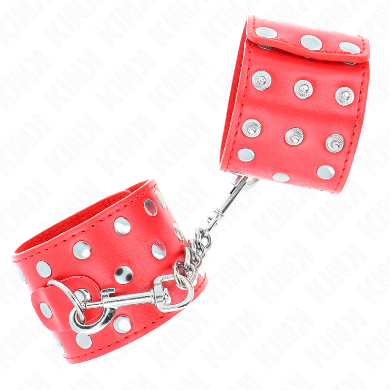 Kink - Handgelenkfesseln Mit Druckverschluss Voller Nieten Rot Verstellbar 19-24 Cm X 5,5 Cm