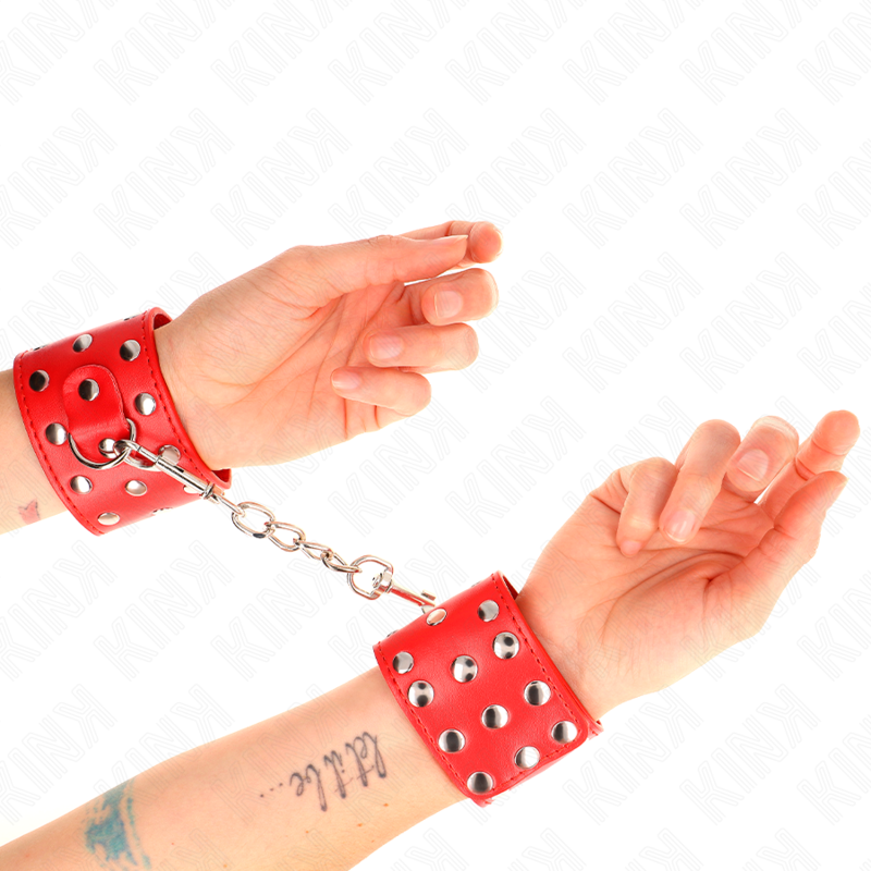 Kink - Handgelenkfesseln Mit Druckverschluss Voller Nieten Rot Verstellbar 19-24 Cm X 5,5 Cm