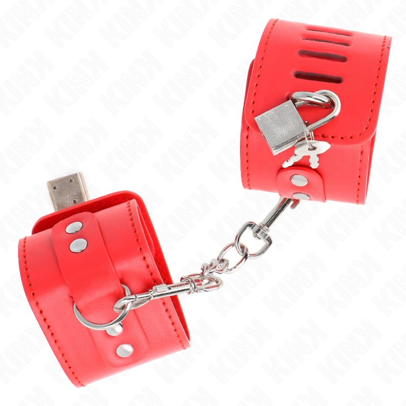Kink - Handgelenkfesseln Mit Vorhã„Ngeschloss Verschluss Rot Verstellbar 16-23 Cm X 5,5 Cm