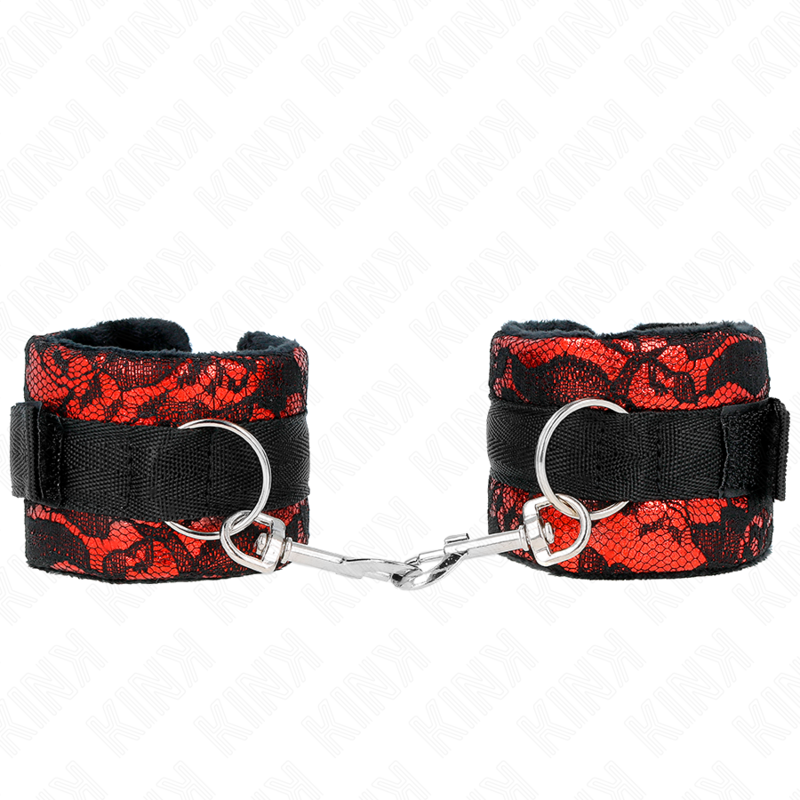 Kink - Kurze Handgelenksfesseln Aus Samtspitze Und Nylonfessel Rot/Schwarz 23 X 6,5 Cm