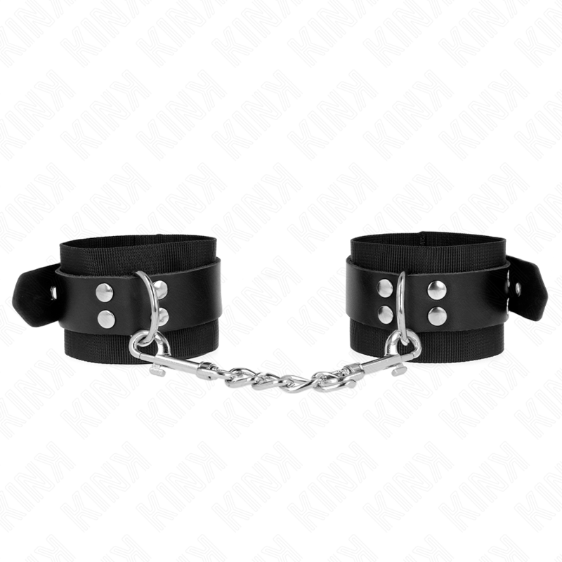 Kink - Nylon Handgelenkfesseln Schwarz Mit Ledergurte Schwarz Verstellbar 19-29 Cm X 5,1 Cm