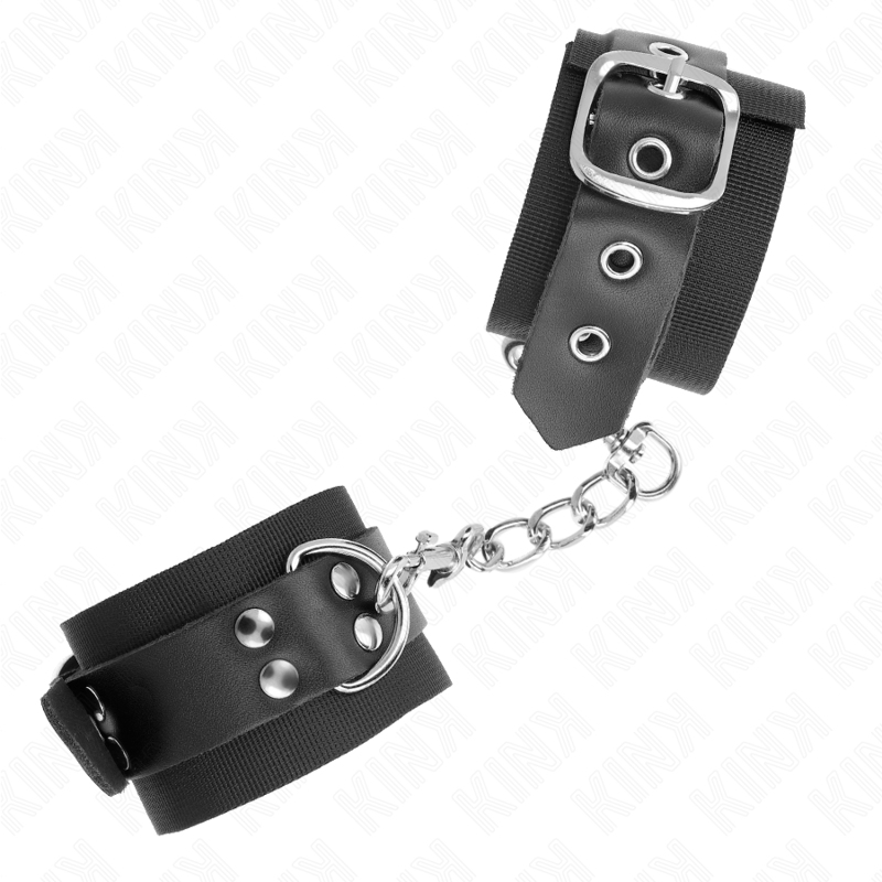 Kink - Nylon Handgelenkfesseln Schwarz Mit Ledergurte Schwarz Verstellbar 19-29 Cm X 5,1 Cm