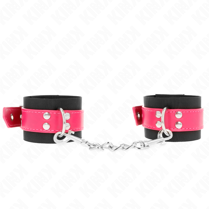 Kink - Nylon Handgelenkfesseln Schwarz Mit Kunstledergãœrtel Himbeerrosa Verstellbar 19-29 Cm X 5,1 Cm