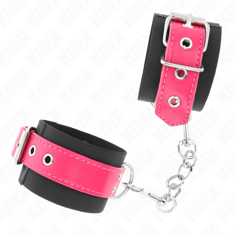 Kink - Nylon Handgelenkfesseln Schwarz Mit Kunstledergãœrtel Himbeerrosa Verstellbar 19-29 Cm X 5,1 Cm