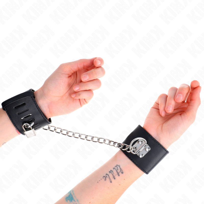 Kink - Feste Handgelenkfesseln Mit Kette 30 Cm Und Vorhã„Ngeschloss Verschluss Schwarz Verstellbar 16-23 Cm X 5,5 Cm
