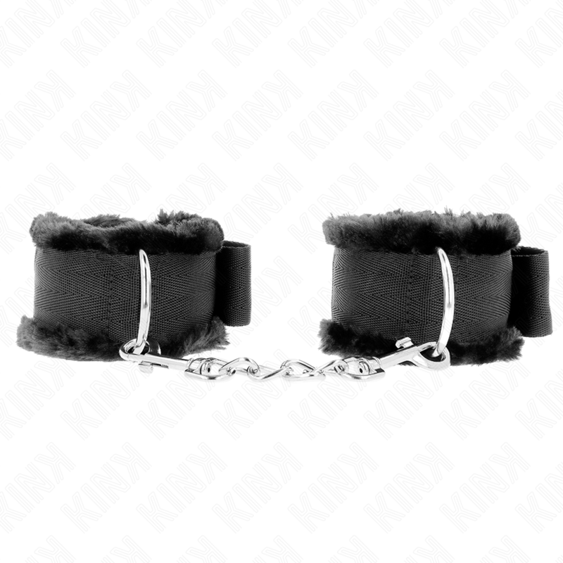 Kink - Pelzgefãœtterte Handgelenkfesseln Schwarz Verstellbar 17-31 Cm X 7 Cm